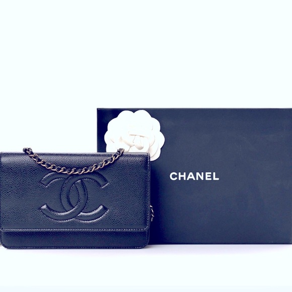 CHANEL Caviar CC Wallet On A Chain Black WOC - Picture 1 of 8